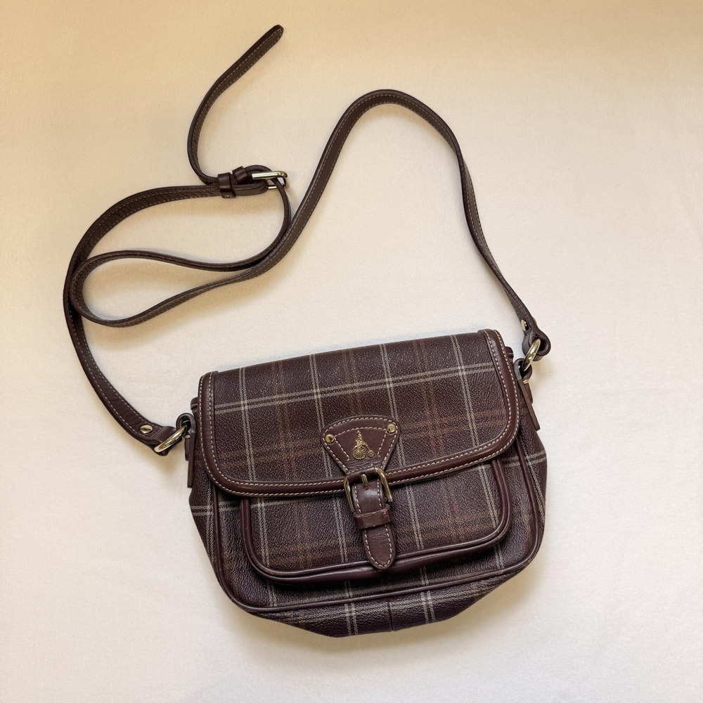 Bean Pole Vintage Y2K Preppy Plaid Saddle Bag Crossbody Purse Korean